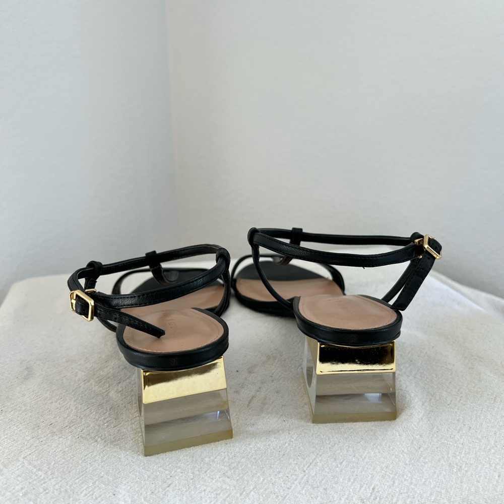 Charles & Keith Black Strappy Sandals with Gold and clear Heel - Picture 5 of 7